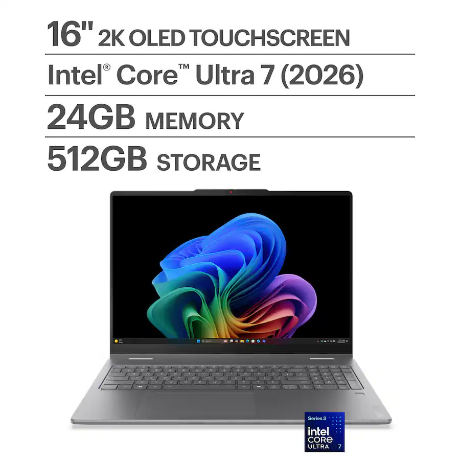 Lenovo - Yoga 7i 2-in-1 16" 2K OLED Touchscreen Laptop - Intel Core Ultra 7 355 2026 - 24GB Memory - 512GB Storage - Luna Grey