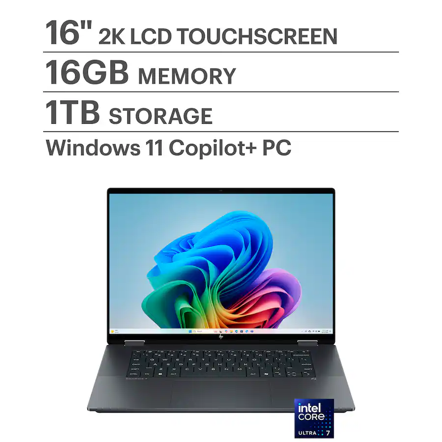HP - OmniBook X Flip 2-in-1 - 16" 2K Touchscreen Laptop - Intel Core Ultra 7 256V 2024 - 16GB Memory - 1TB SSD - Copilot+ PC - Eclipse Gray