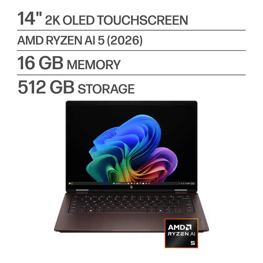 HP - OmniBook X Flip 2-in-1 - 14" 2K OLED Touchscreen Laptop - AMD Ryzen AI 5 430 (2026) - 16GB Memory - 512GB SSD - Copilot+ - Deep Espresso