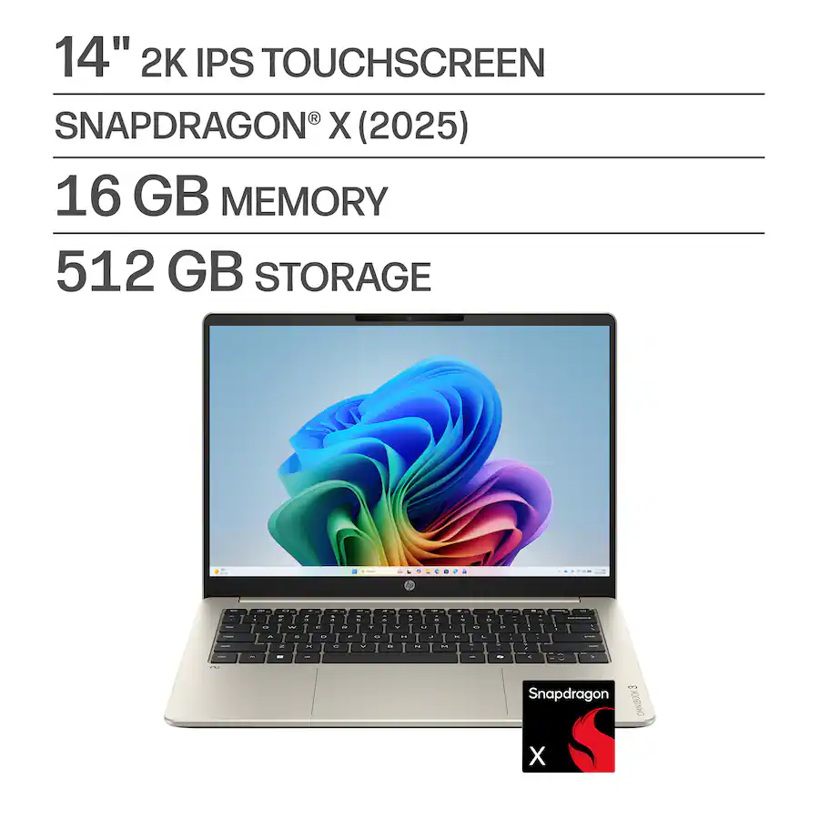 HP - OmniBook 3 - 14" 2K Touchscreen Laptop - Snapdragon X - 16GB Memory - 512GB SSD - Copilot+ PC - Warm Gold