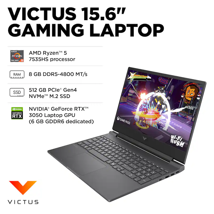 HP - Victus 15.6" Full HD Gaming Laptop - AMD Ryzen 5 7535HS (2023) - 8GB DDR5 Memory - NVIDIA GeForce RTX 3050 - 512GB SSD - Mica Silver