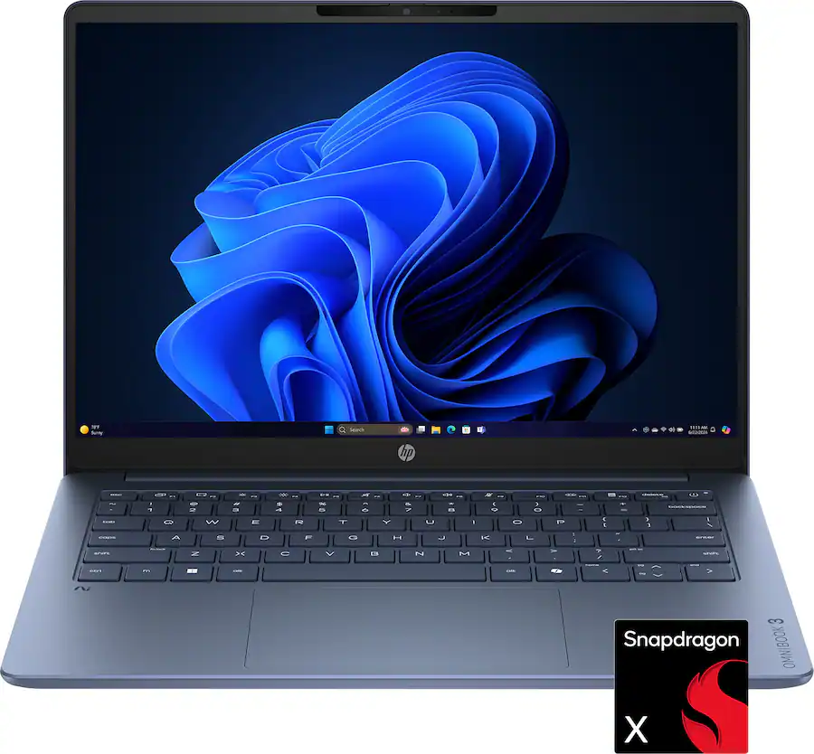 HP - OmniBook 3 - 14" 2K OLED Laptop - Snapdragon X (8-Core CPU) - 8GB Memory - 256GB SSD - 41+ Hrs Battery Life¹ - Starlit Blue