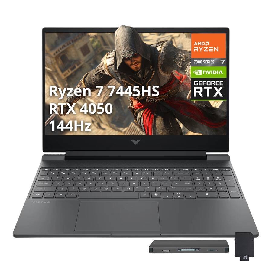 HP - Upgraded - Victus 15.6" Gaming Laptop,AMD Ryzen 7 7445HS,GeForce RTX 4050,32GB DDR5,2TB SSD+1TB Dock Set,Win 11 Pro - Mica Silver