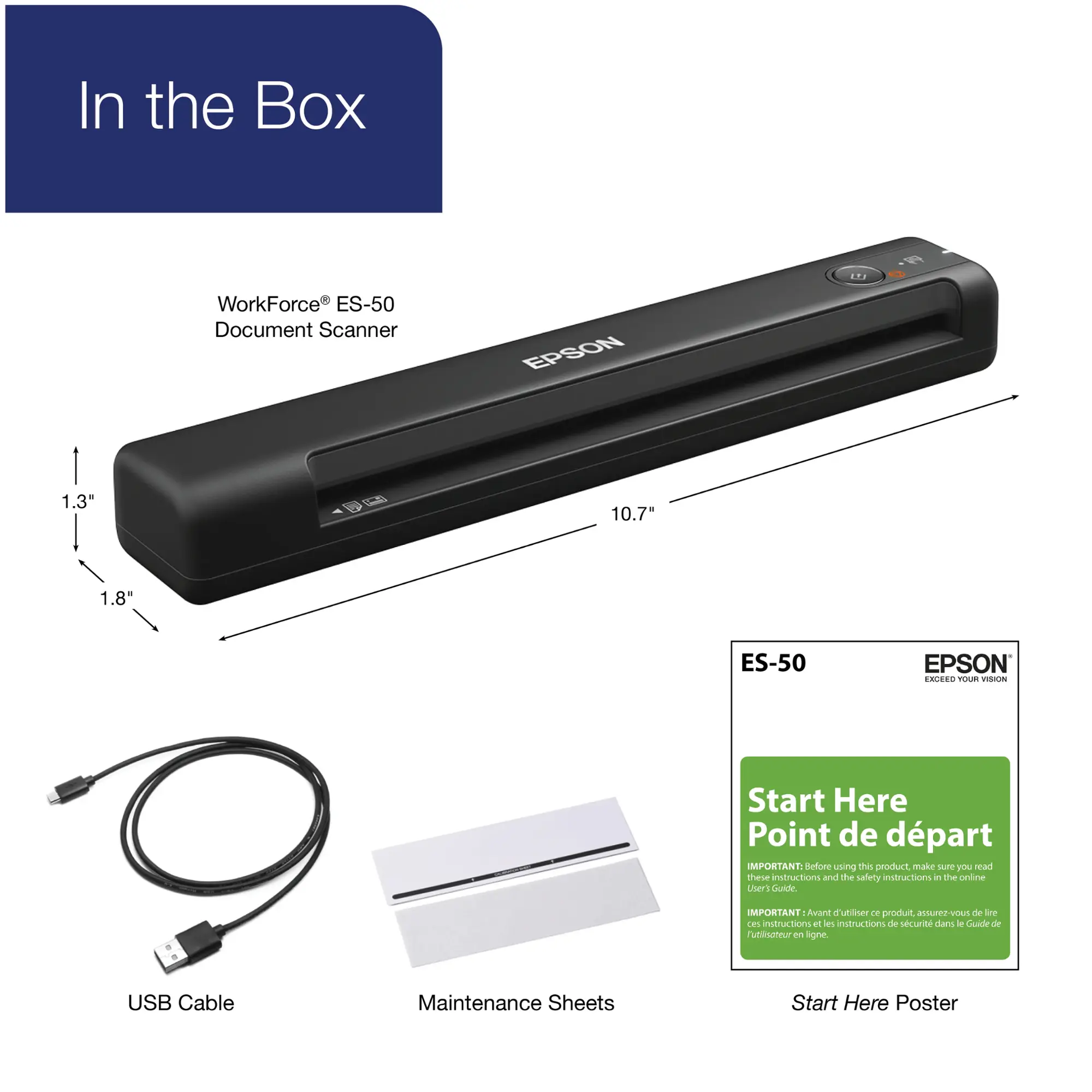 Epson - WorkForce ES-50 Mobile Color Sheetfed Document Scanner - Black