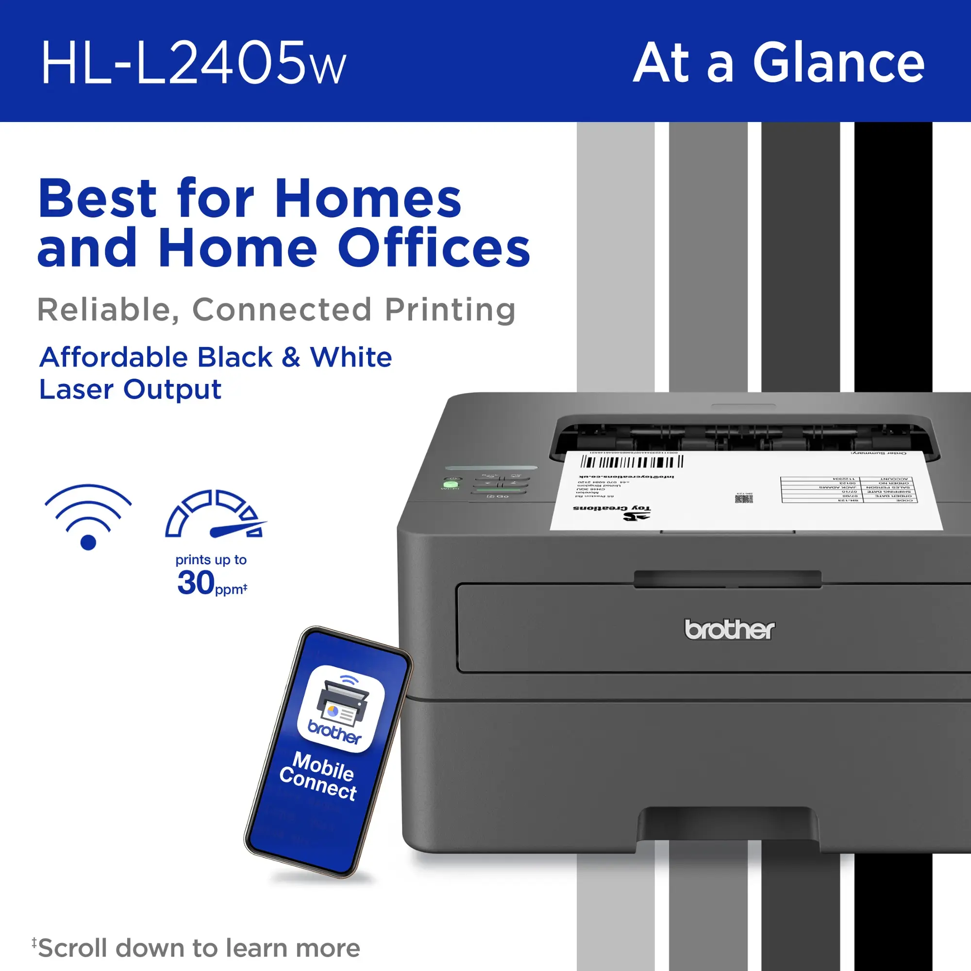 Brother - HL-L2405W Wireless Black-and-White Refresh Subscription Eligible Laser Printer - Gray