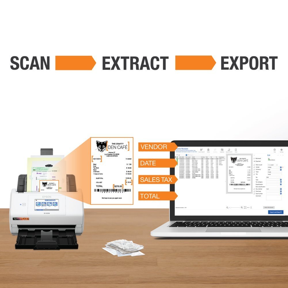 Epson - RapidReceipt RR-600W Wireless Receipt and Desktop Document Scanner - White