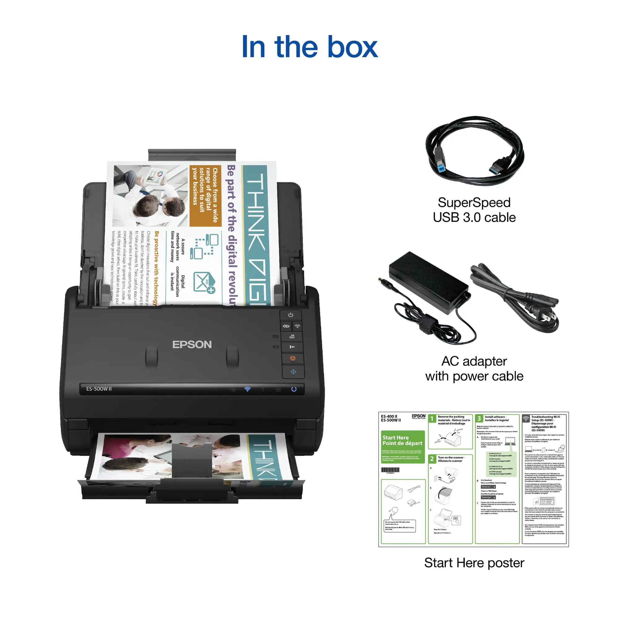 Epson - WorkForce ES-500W II Wireless Duplex Desktop Document Scanner - Black