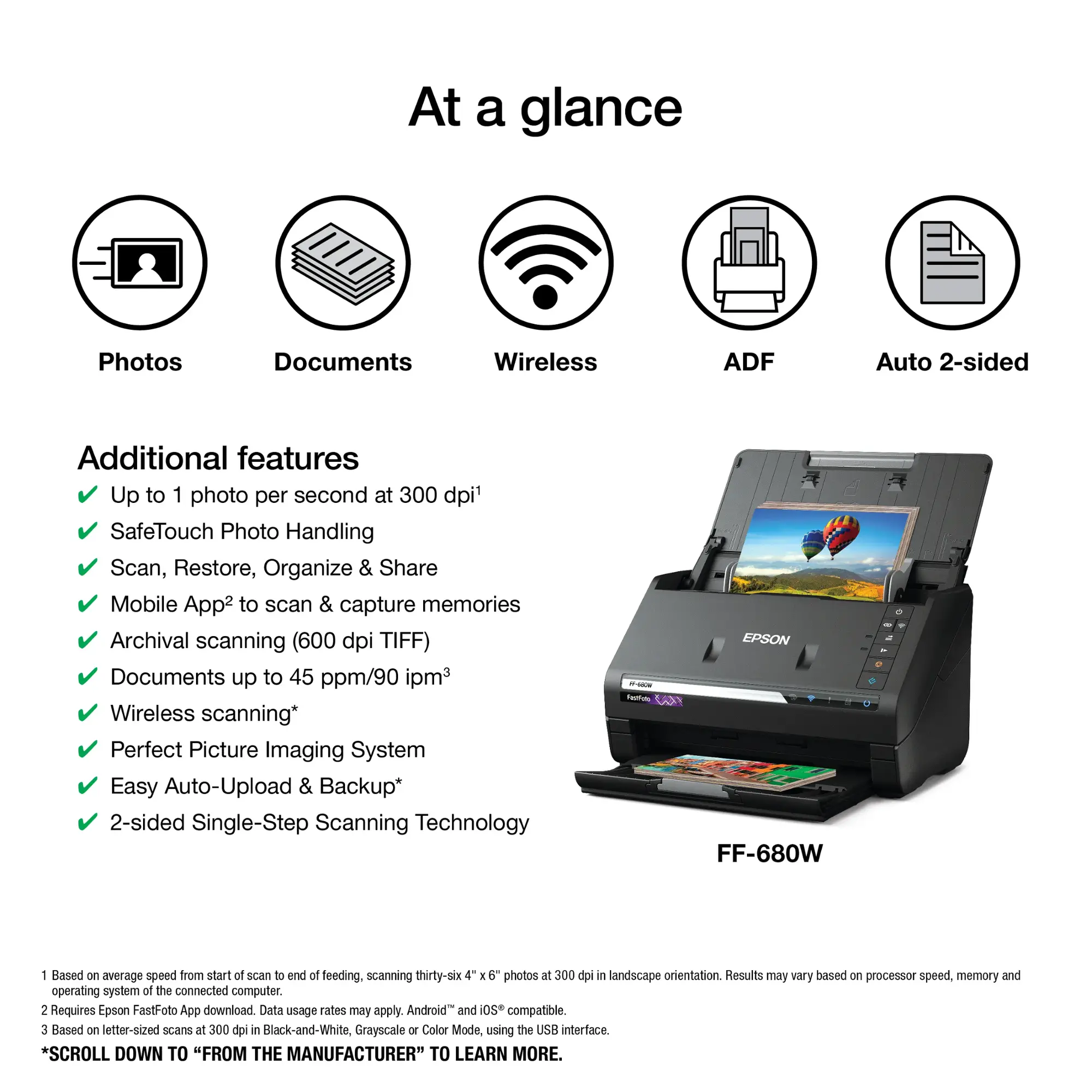 Epson - Fast Foto FF-680W Wireless High-speed Photo Scanning System - Black
