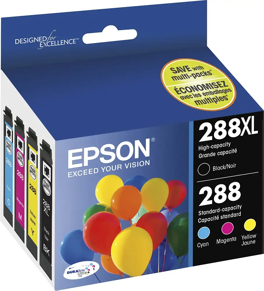 Epson - 288/288XL 4-Pack Ink Cartridges High Capacity and Standard Capacity - Black/Cyan/Magenta/Yellow