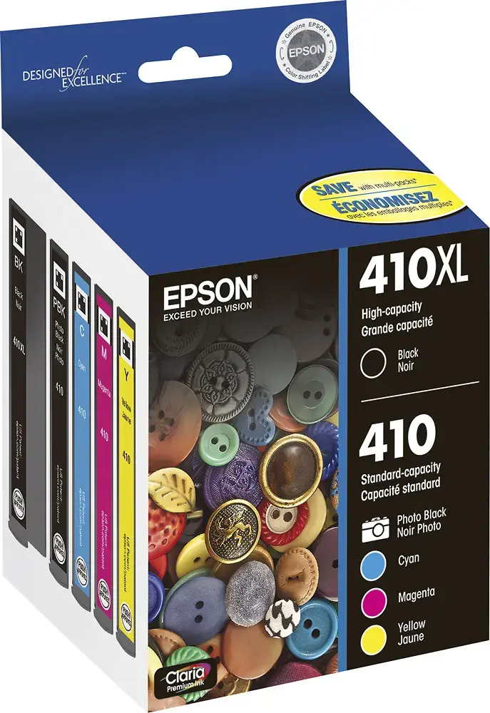 Epson - 410/410XL 5-Pack High-Yield and Standard Capacity Ink Cartridges - Black/Photo Black/Cyan/Magenta/Yellow