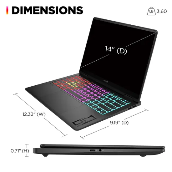 HP OMEN - Transcend 14" 120Hz 3K OLED Gaming Laptop - Intel Core Ultra 7-155H - 16GB Memory - NVIDIA GeForce RTX 4060 - 1TB SSD - Shadow Black