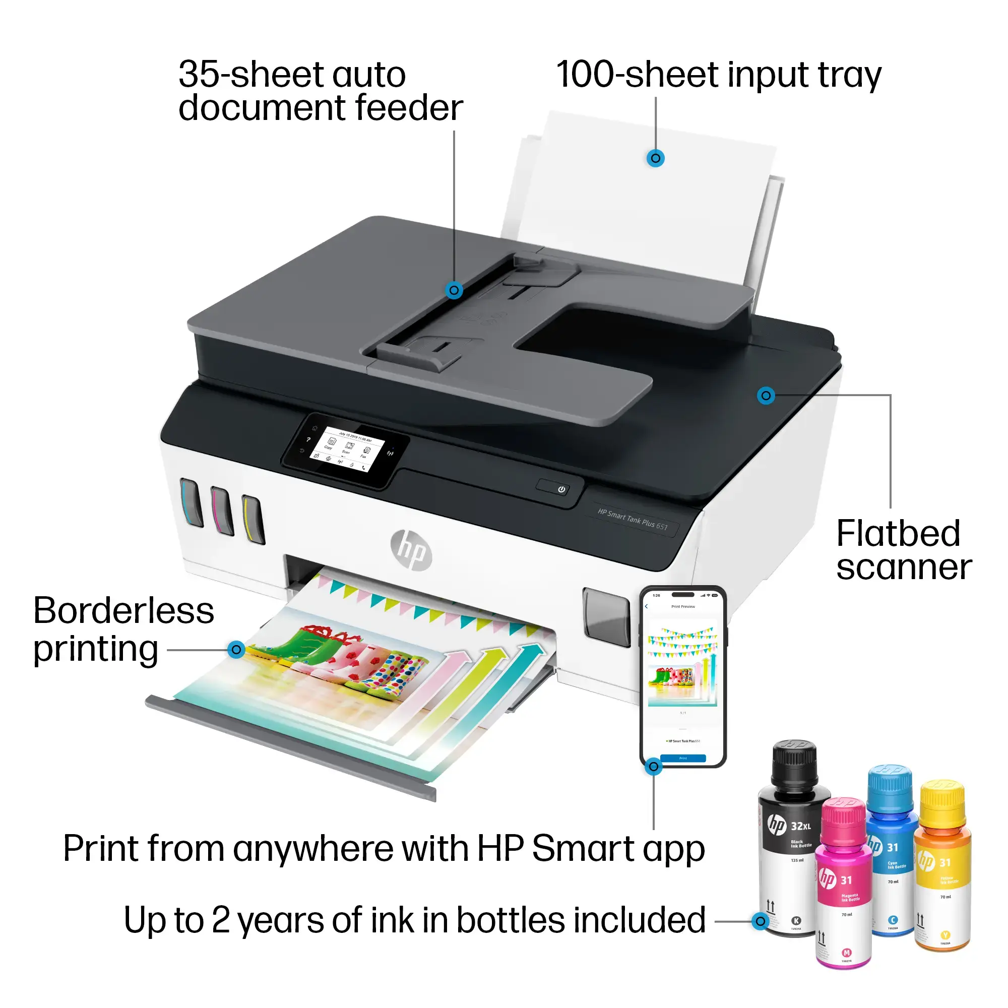 HP - Smart Tank Plus 651 Wireless All-In-One Supertank Inkjet Printer with up to 2 Years of Ink Included - White