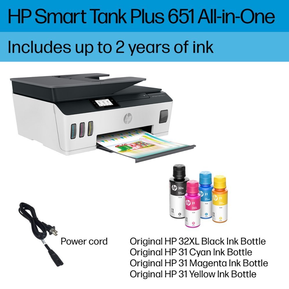 HP - Smart Tank Plus 651 Wireless All-In-One Supertank Inkjet Printer with up to 2 Years of Ink Included - White