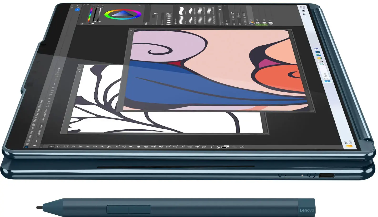 Lenovo - Yoga Book 9i 2-in-1 13.3" 2.8K Dual Screen OLED Touchscreen Laptop - Intel Core Ultra 7 155U with 16GB Memory - 1TB SSD - Tidal Teal