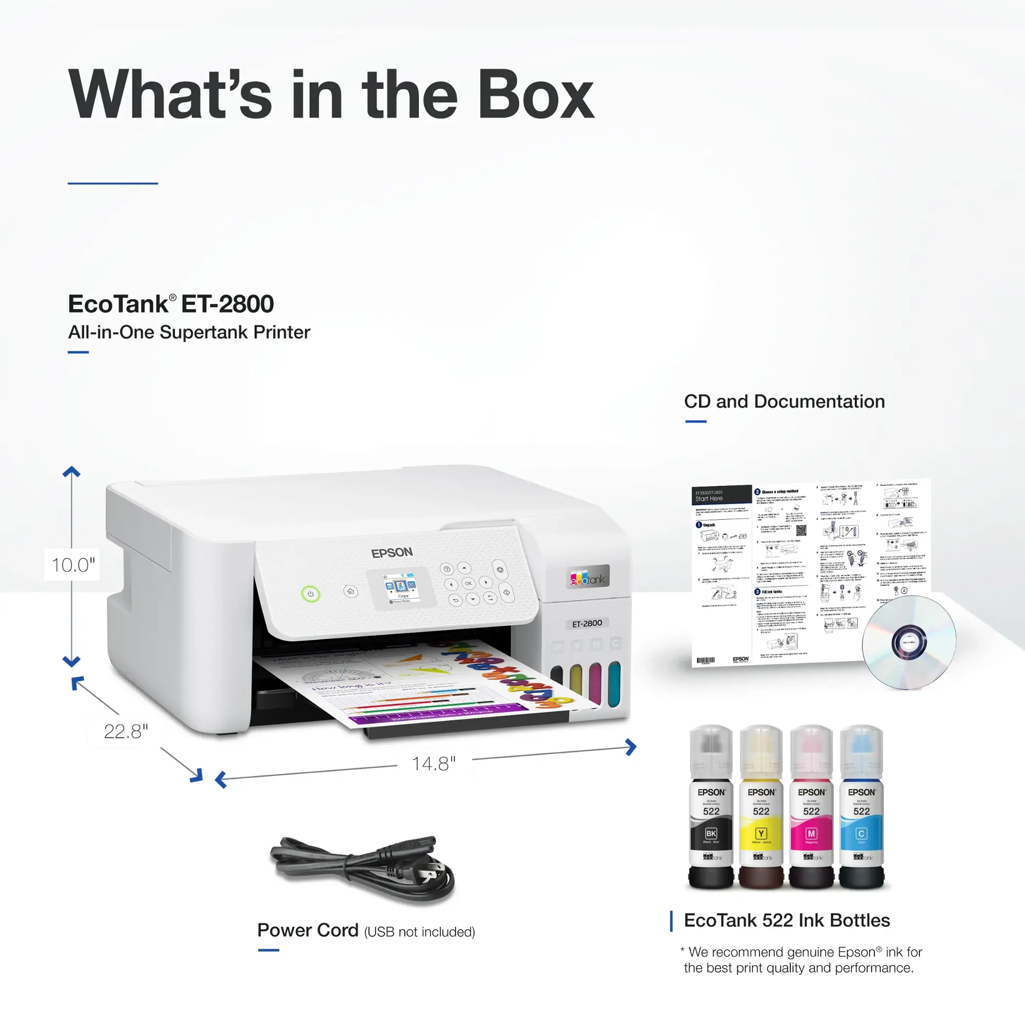 Epson - EcoTank ET-2800 Wireless All-in-One Supertank Inkjet Printer - White