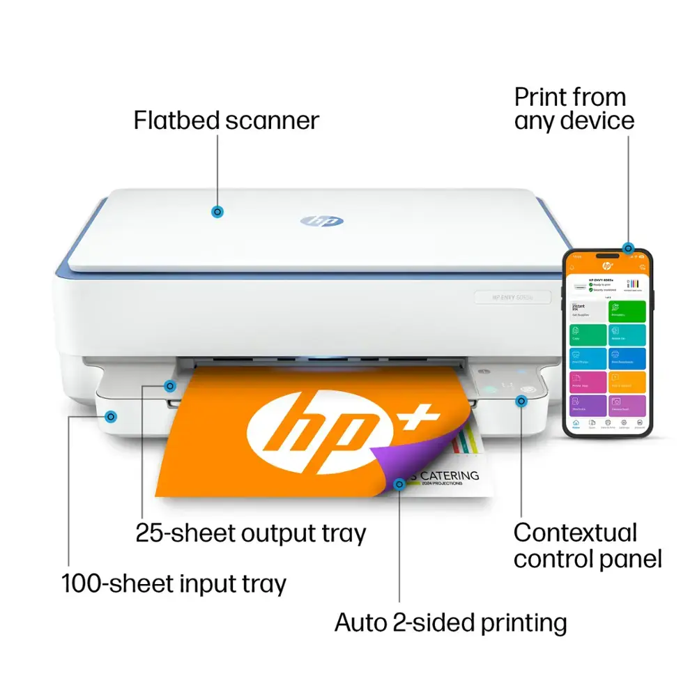 HP - ENVY 6065e Wireless All-in-One Inkjet Printer with 6 months of Instant Ink included with HP+ - White