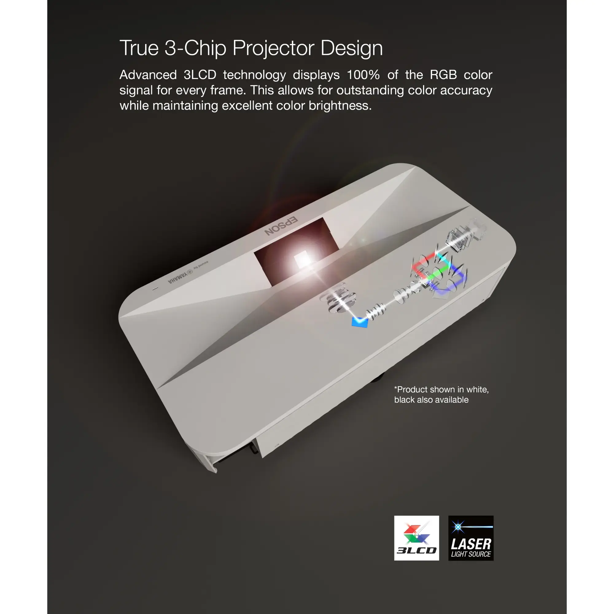 Epson - LS800 4K PRO-UHD Ultra Short Throw 3-Chip 3LCD Laser Projector, 4000 Lumens, HDR, up to150", Android TV, Yamaha Speakers - Black