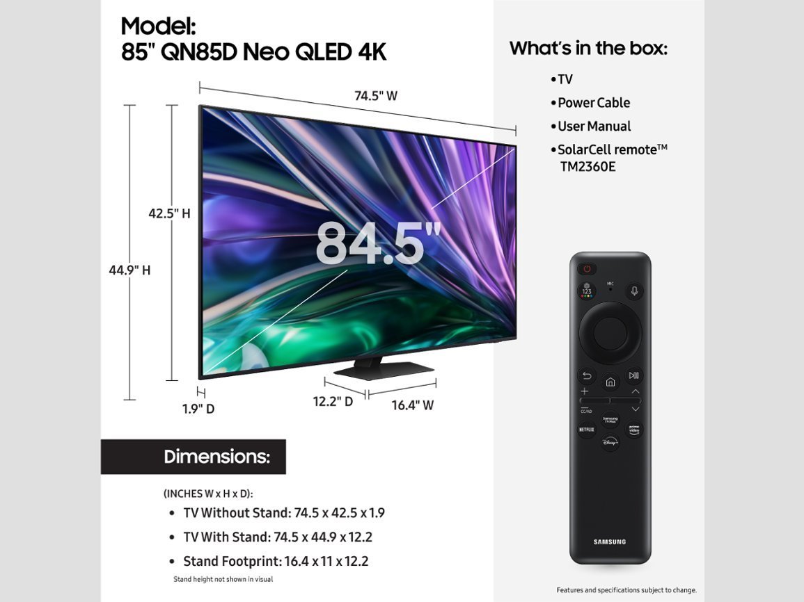 Samsung - 65” Class QN85D Series NEO QLED 4K Smart Tizen TV (2024)