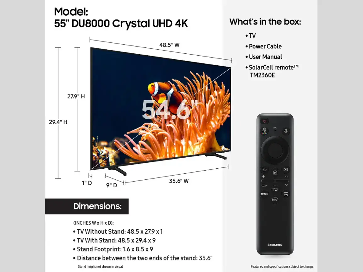 Samsung - 65” Class DU8000 Series Crystal UHD Smart Tizen TV (2024)