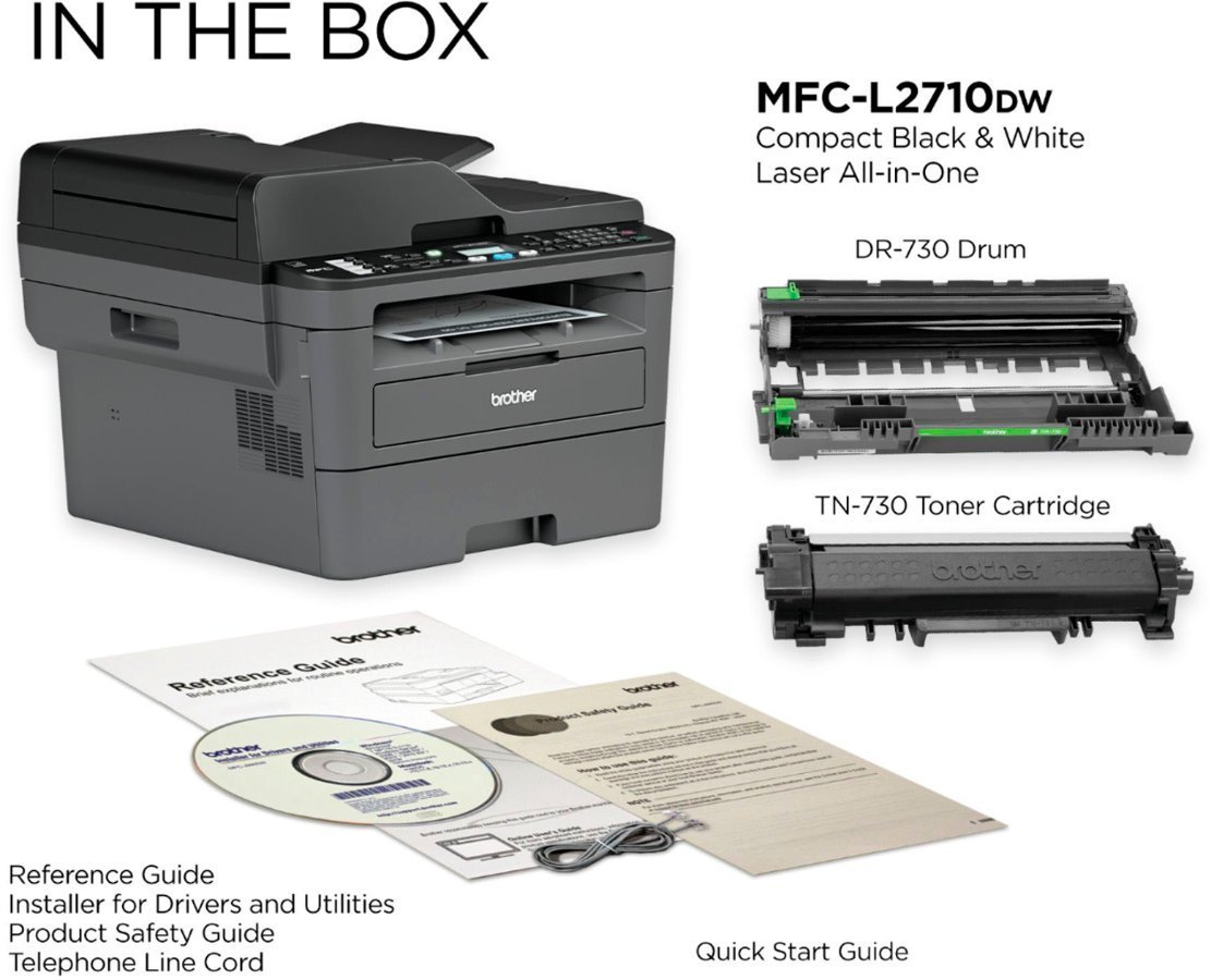 Brother - MFC-L2717DW Wireless Black-and-White All-in-One Laser Printer with up to 500 Pages of Bonus Toner Included - Black
