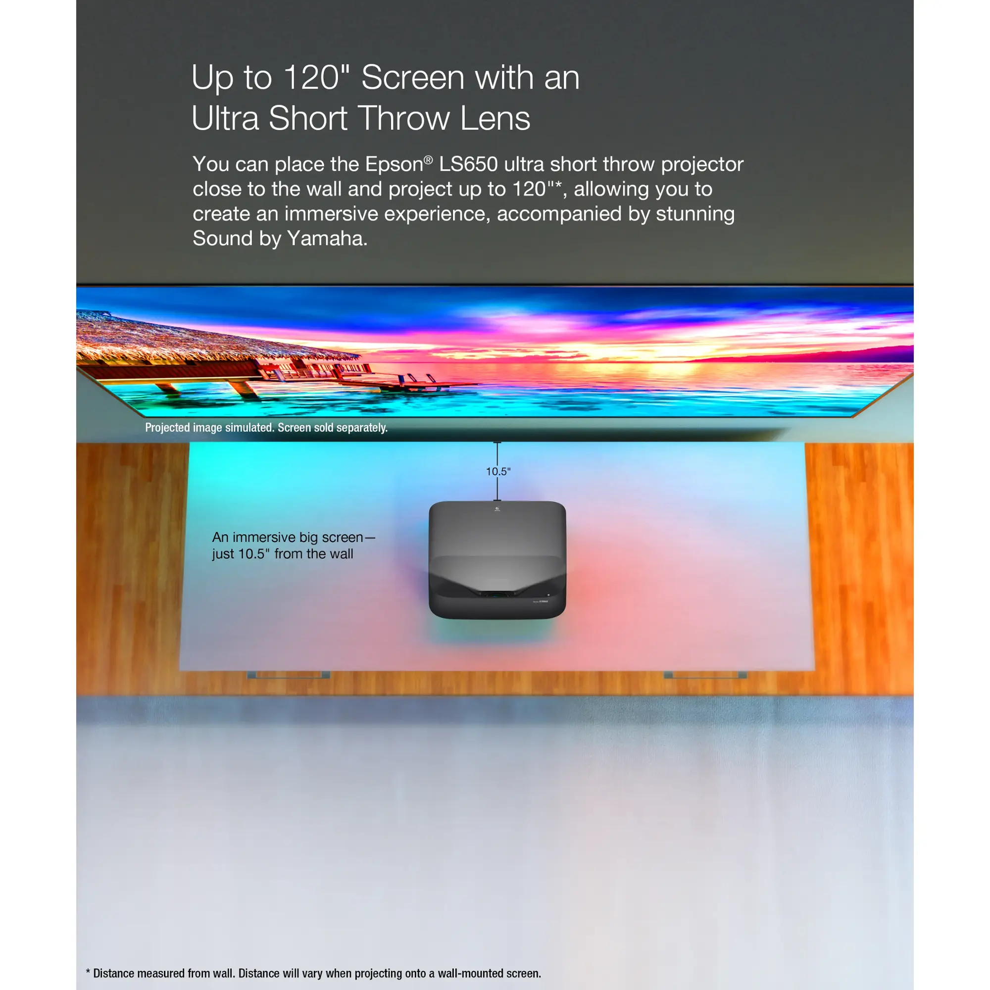 Epson - LS650 4K PRO-UHD Ultra Short Throw 3-Chip 3LCD Laser Projector, 3600 Lumens, 60”-120", Setting Assistant App, Android TV - Black