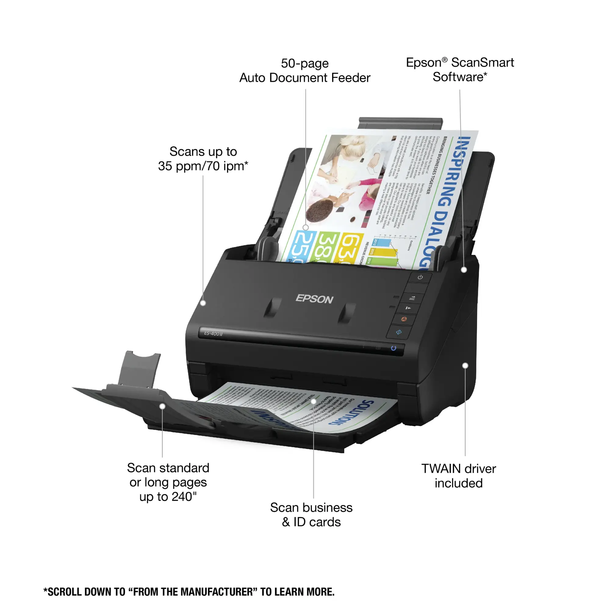 Epson - WorkForce ES-400 II Duplex Desktop Document Scanner - Black