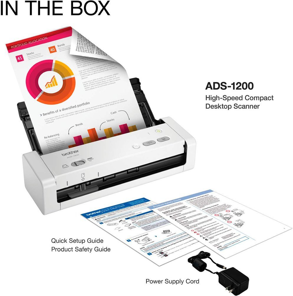 Brother - ADS-1200 Compact Duplex Desktop Document Scanner - White