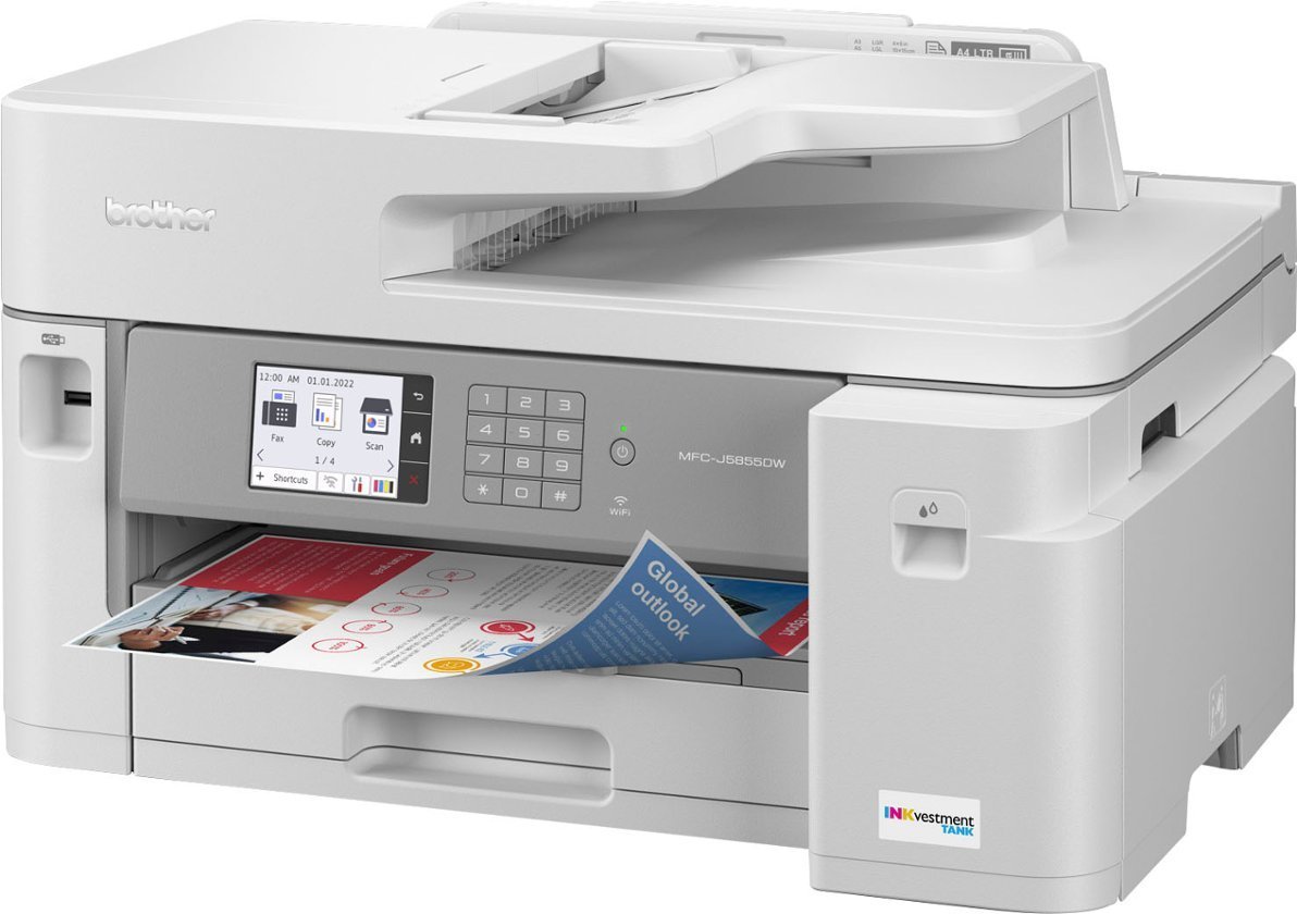 Brother - MFC-J5855DW INKvestment Tank All-in-One Inkjet Printer with up to 1-Year of Ink In-box - White/Gray