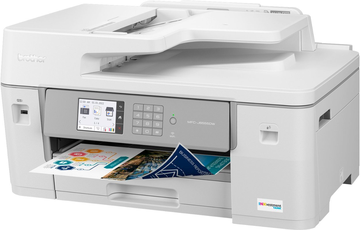 Brother - MFC-J6555DW INKvestment Tank All-in-One Inkjet Printer with up to 1-Year of Ink In-box - White/Gray