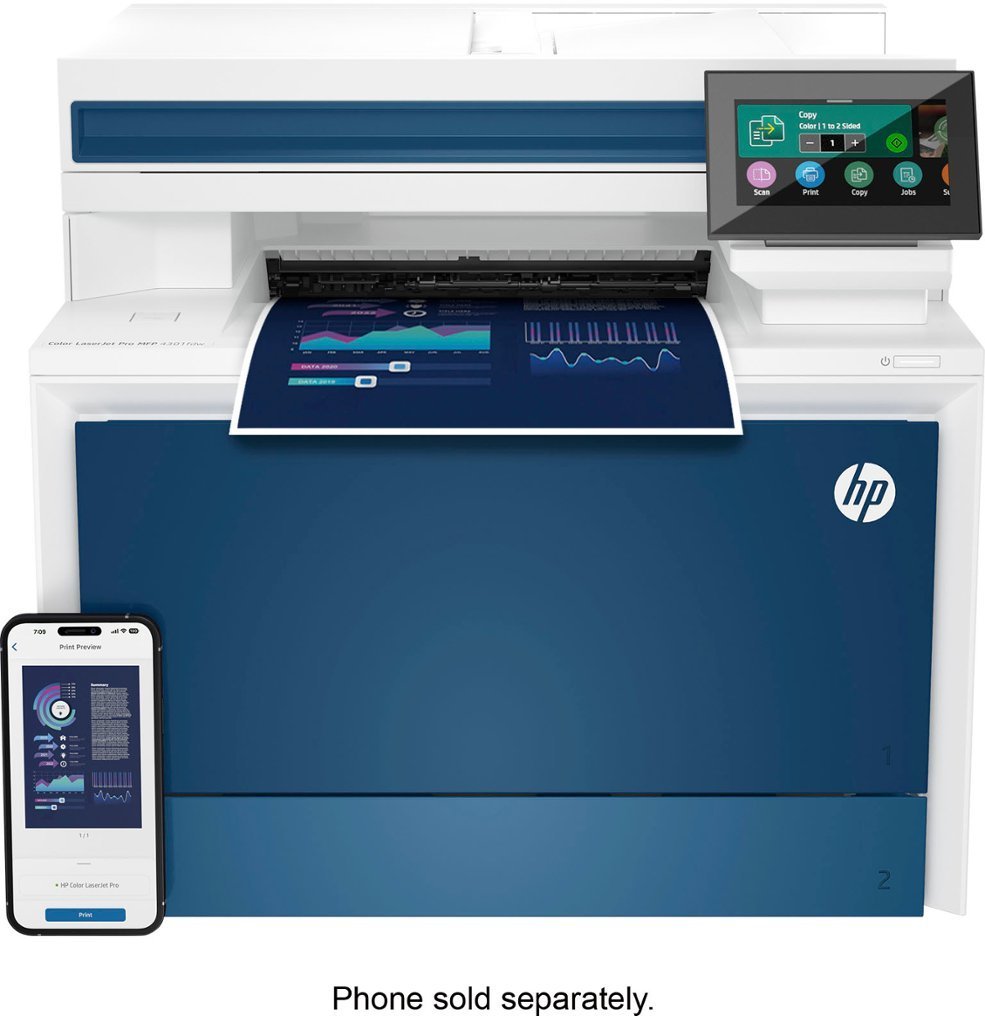 HP - LaserJet Pro 4301fdw Wireless Color All-in-One Laser Printer - White/Blue