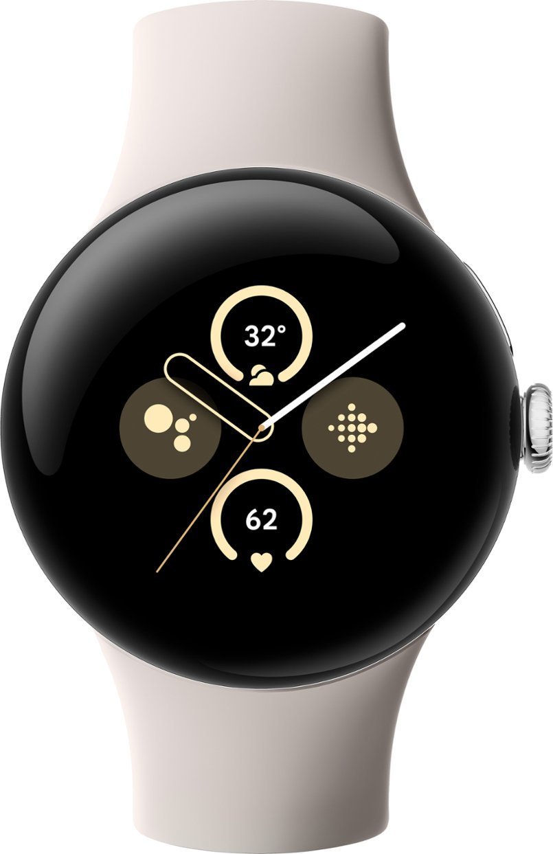 Google - Pixel Watch 2 Polished Silver Aluminum Case Smartwatch with Porcelain Active Band Wi-Fi - Polished Silver