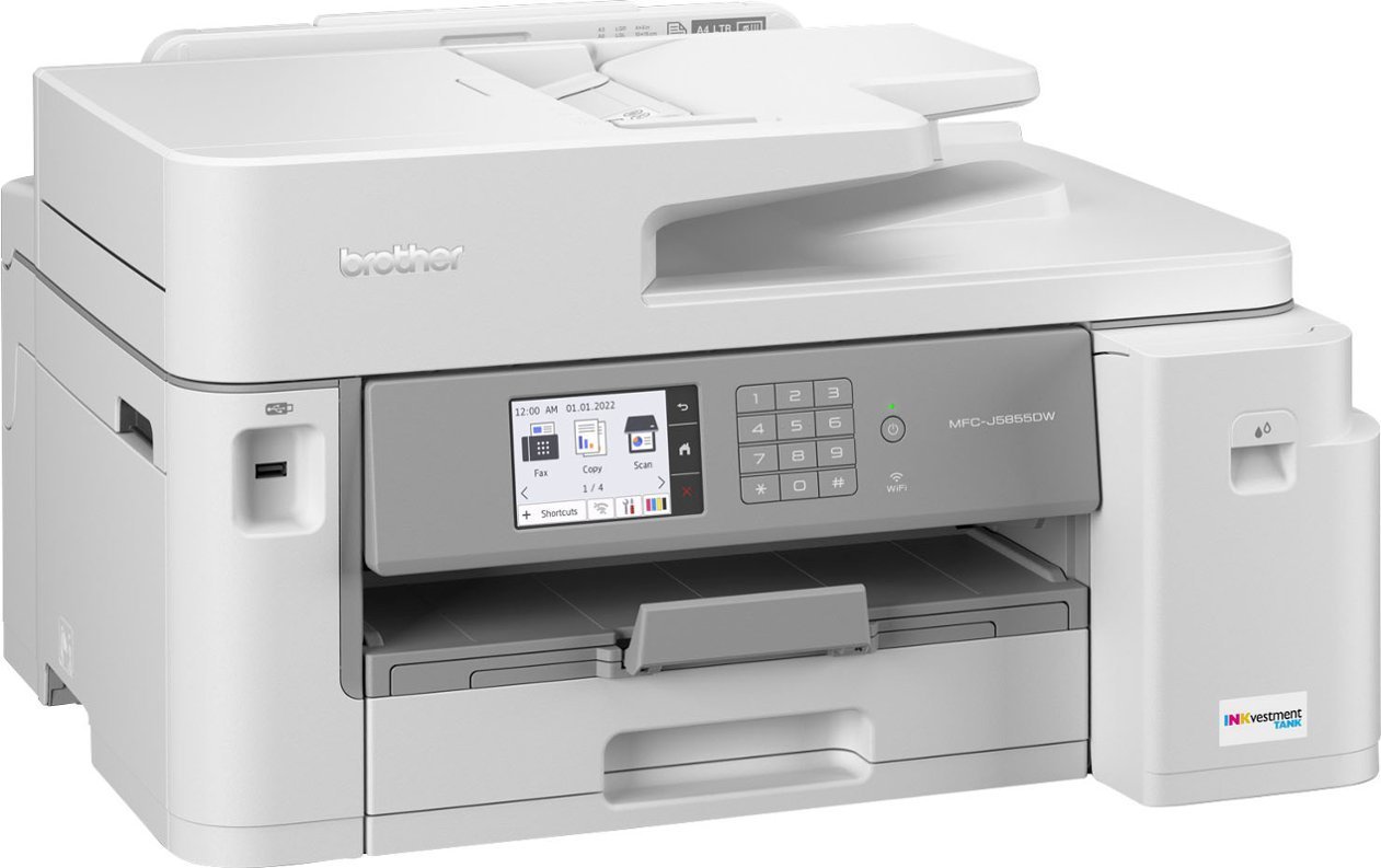 Brother - MFC-J5855DW INKvestment Tank All-in-One Inkjet Printer with up to 1-Year of Ink In-box - White/Gray