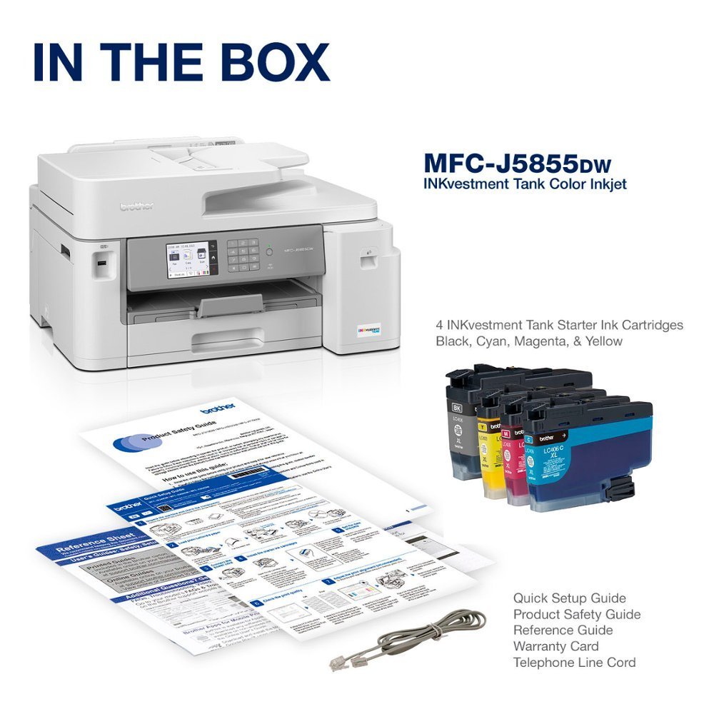Brother - MFC-J5855DW INKvestment Tank All-in-One Inkjet Printer with up to 1-Year of Ink In-box - White/Gray