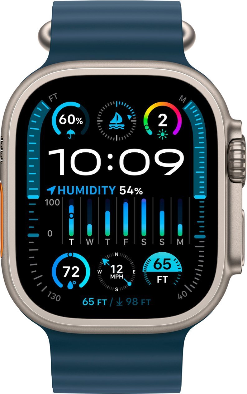 Apple Watch Ultra (GPS + Cellular) 49mm Titanium Case with Midnight Ocean Band - Titanium